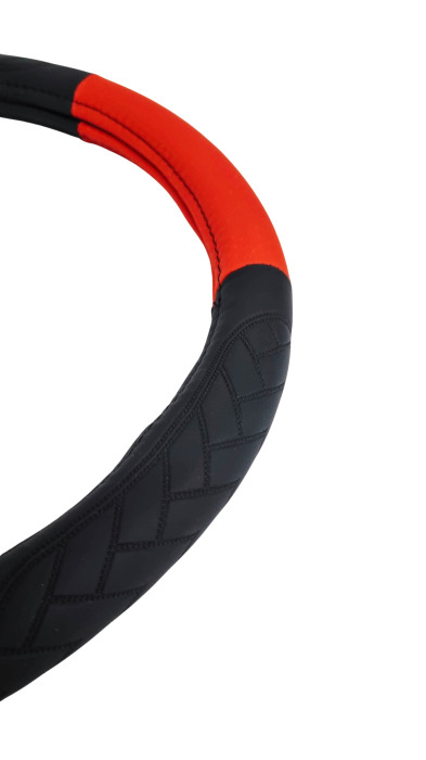 Husa volan auto din piele ecologica, Roșu & Negru, Universala 37–39 cm [2]