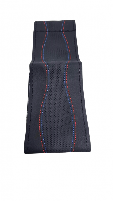 Husa volan piele ecologica perforata cu ac si ata rosie/albastra 37-39 cm [3]