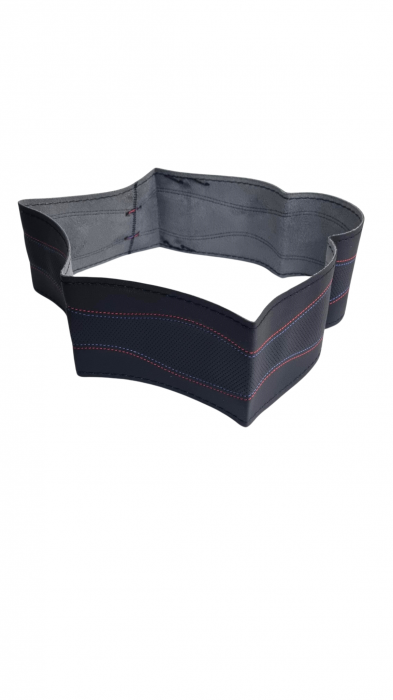 Husa volan piele ecologica perforata cu ac si ata rosie/albastra 37-39 cm [2]