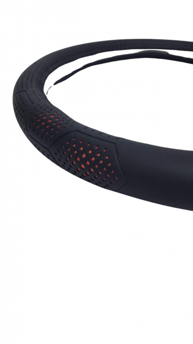 Husa volan piele ecologica Perforata cu Rosu 37-39cm [2]