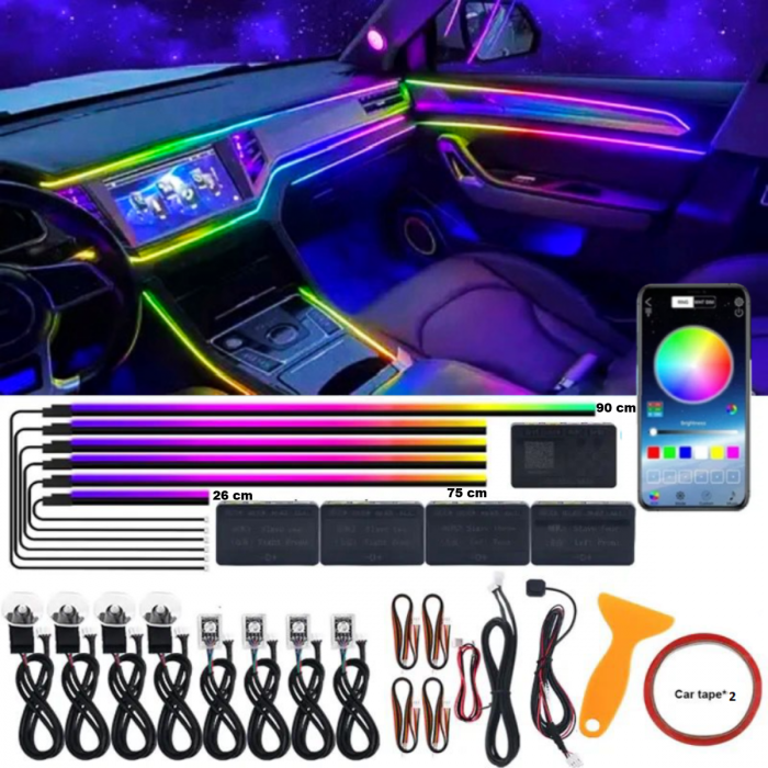 Kit Full Car 18 in 1 Lumini Ambientale Auto RGB SYMPHONY Benzi LED Acrilice, Wireless [1]