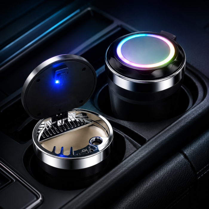 Scrumiera auto din ceramica cu lumini ambientale LED RGB tip oglinda [3]