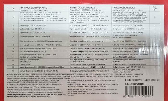 Trusa Sanitara Auto Carguard DIN13164 [2]