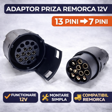 Adaptoare Bricheta Auto - Adaptor priza remorca 13 la 7 pini 12V pentru carlig remorcare auto
