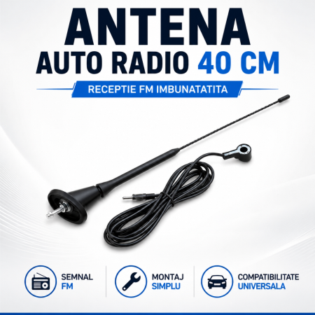 Antene Auto - Antena auto radio pavilion universala 40cm 12V receptie semnal FM