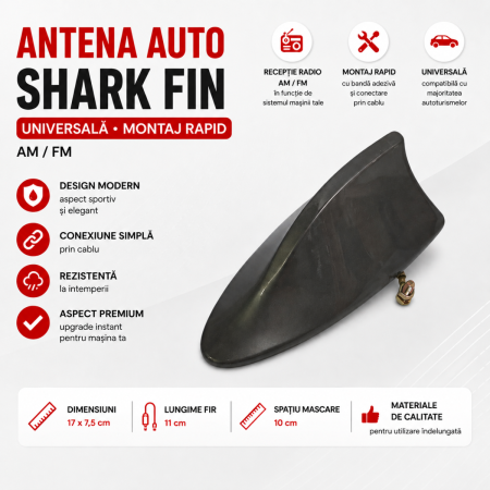 Antene Auto - Antena auto tip shark fin universala coada rechin radio AM FM montaj rapid