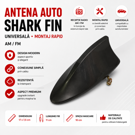 Antene Auto - Antena auto tip shark fin universala coada rechin radio AM FM montaj rapid