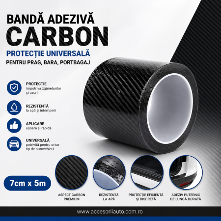 Banda Adeziva - Banda Adeziva Carbon 7cm x 5m Protectie Prag Bara Portbagaj Auto Universal