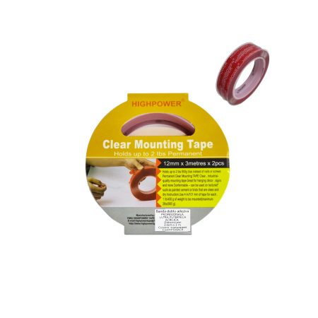 Banda Adeziva - Bandă Dublu Adezivă Transparentă HIGHPOWER 12 mm x 3 m, Set 2 Bucăți, Ultra-Rezistentă