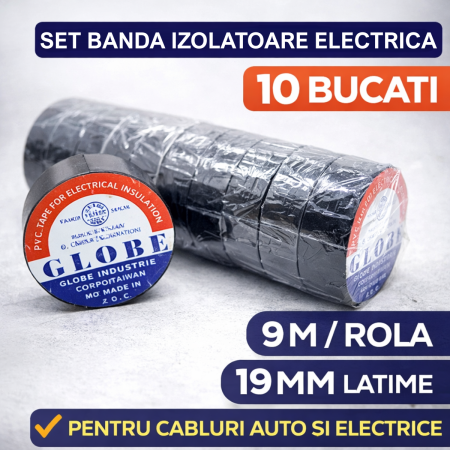 Banda izolatoare - Banda izolatoare electrica set 10 bucati 9m 19mm pentru cabluri auto