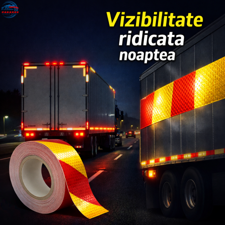 Banda Reflectorizanta - Banda reflectorizanta tip fagure 5cm x 45m autoadeziva pentru camion si remorca