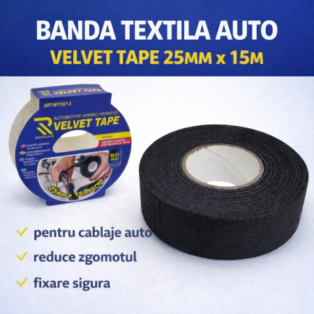 Banda izolatoare - Banda textila auto cablaje 25mm x 15m izolatoare fire masina