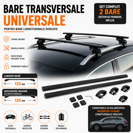 Bare Portbagaj - Bare transversale auto metalice universale plafon 120 cm set 2 buc