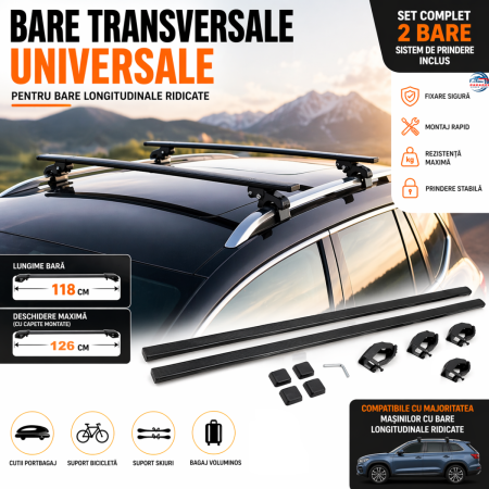 NOUTATI IN STOC - Bare transversale auto metalice universale plafon 124 cm set 2 buc