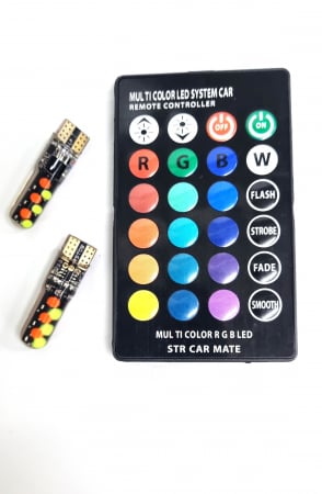 Becuri Led Pozitie - Bec Set T10 Led RGB Auto cu Telecomanda
