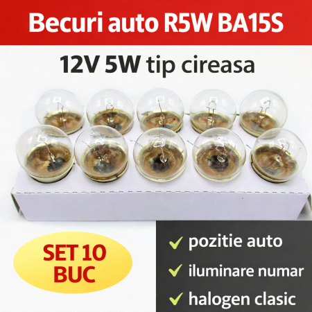 Becuri Led POZITIE - Becuri auto R5W BA15S 12V 5W tip cireasa set 10 buc pozitie interior numar