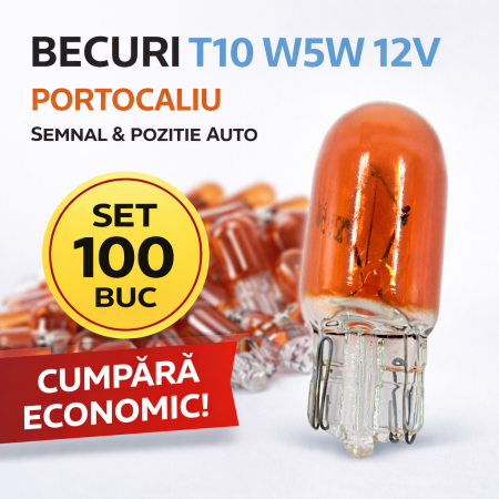Becuri Led POZITIE - Becuri T10 W5W 12V portocaliu semnal pozitie auto set 100 buc
