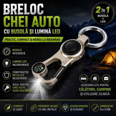 Brelocuri Auto Metalice Chei - Breloc chei auto metalic cu busola si lumina LED