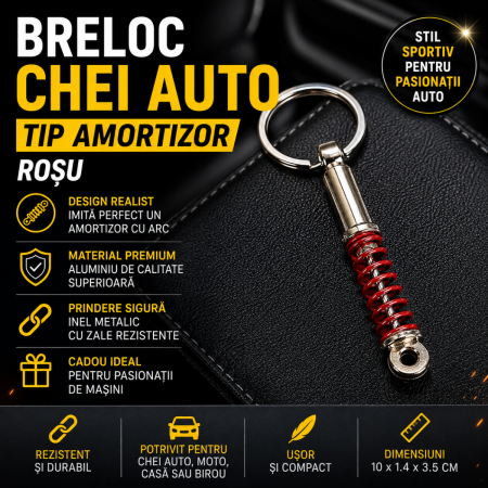 Brelocuri Auto Metalice Chei - Breloc chei auto metalic tip amortizor rosu cu arc, aluminiu