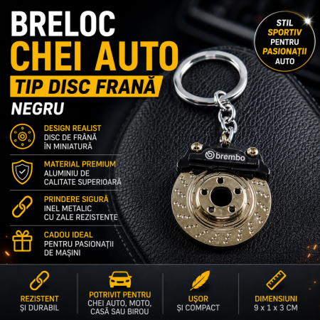 Brelocuri Auto Metalice Chei - Breloc chei auto metalic tip disc frana negru