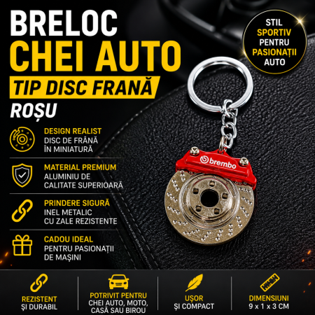 Brelocuri Auto Metalice Chei - Breloc chei auto metalic tip disc frana rosu, aluminiu, design sport