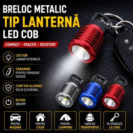 Lanterne - Breloc chei auto metalic tip lanterna LED COB cu carabina