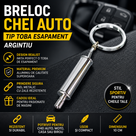 Brelocuri Auto Metalice Chei - Breloc chei auto metalic tip toba esapament argintiu