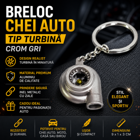 Brelocuri Auto Metalice Chei - Breloc chei auto metalic tip turbina crom gri