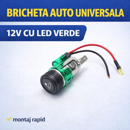 Bricheta Auto - Bricheta auto universala 12V cu LED verde priza bord masina