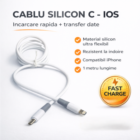 Cabluri Alimentare Date Telefon - Cablu silicon USB C la iOS 1m alimentare si transfer date telefon
