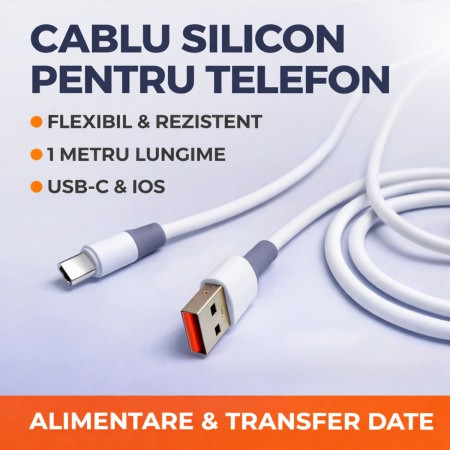 Cabluri Alimentare Date Telefon - Cablu silicon USB la iOS 1m alimentare si transfer date