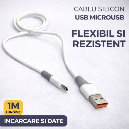 Cabluri Alimentare Date Telefon - Cablu USB MicroUSB silicon 1m alimentare si date pentru telefon