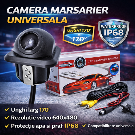 Camere auto & Sisteme de Parcare - Camera marsarier auto universala 170°, waterproof IP68, camera parcare 12V