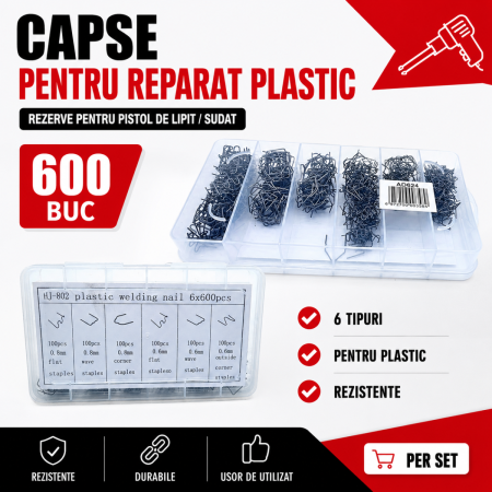 Kit-uri Reparatii Auto - Capse pentru pistol lipit sudat si reparat plasticul rezerve 600 buc