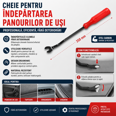 Scule si Chei Auto - Cheie pentru indepartarea panourilor de usi otel carbon design ergonomic
