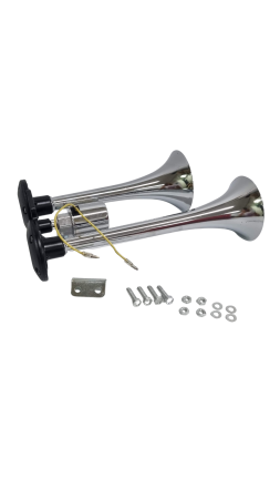 Claxon cu 2 goarne, electrovalva metalica, cu supapa, pe aer 12-24V [1]