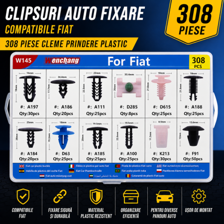 Cleme Fixare / Dibluri / Conectori Auto - Clipsuri auto fixare compatibile Fiat 308 piese cleme prindere plastic