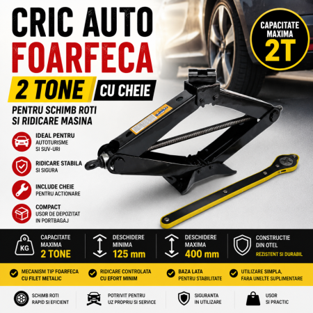 SERVICE & INTRETINERE AUTO - Cric auto foarfeca 2 tone cu cheie pentru schimb roti si ridicare masina