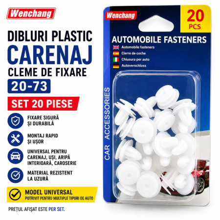 Cleme Fixare / Dibluri / Conectori Auto - Dibluri plastic carenaj set 20 cleme fixare auto universale 20-73