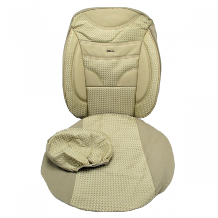 Huse Scaune Auto Textil cu Piele Ecologica SET 11 piese Bej [0]