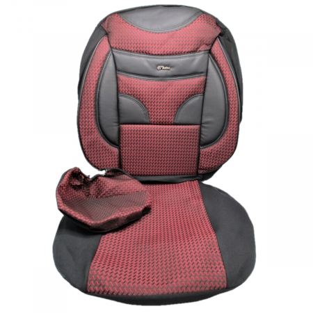 Huse Scaune Auto Textil cu Piele Ecologica SET 11 piese Rosu [0]