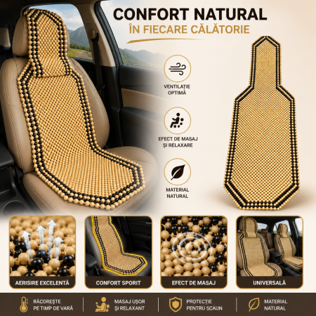 NOUTATI IN STOC - Husa scaun auto universala cu bile lemn masaj 128x40 cm