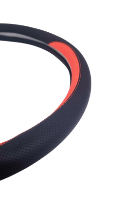 Husa Volan Auto din piele ecologica, Negru & Rosu, Universală 37–39 cm [1]