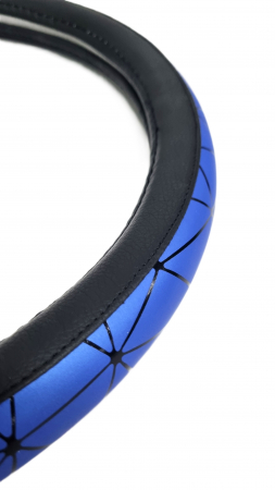 Husa volan din piele ecologica 37-39 cm Spider Albastra [1]