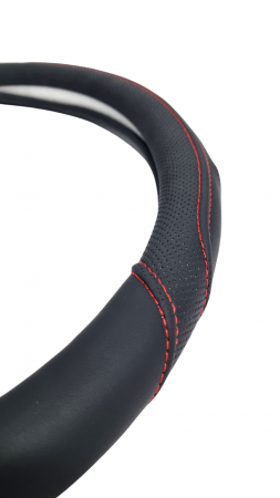 Husa volan din piele ecologica 37-39 cm Profil Sport Cusatura Rosie [3]