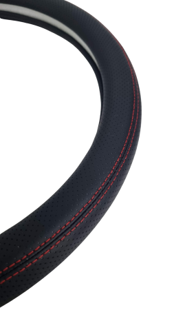 Husa volan Piele Calitate Premium Neagra + cusatura Rosie 37-39cm [2]