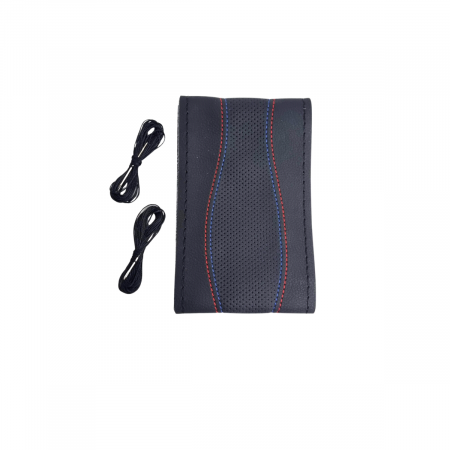 Huse Volan Auto - Husa volan piele ecologica perforata cu ac si ata rosie/albastra 37-39 cm