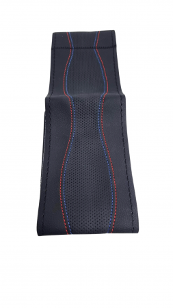 Husa volan piele ecologica perforata cu ac si ata rosie/albastra 37-39 cm [2]