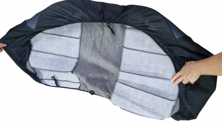 Huse scaune auto universale Fractionate, material textil si burete 5mm, 11 piese, Negru+Gri [7]