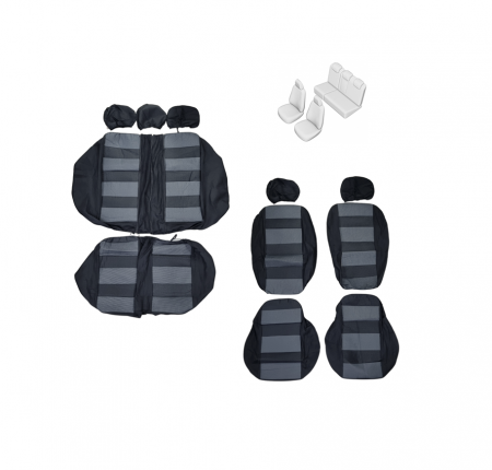 Huse scaune auto universale Fractionate, material textil si burete 5mm, 11 piese, Negru+Gri [1]